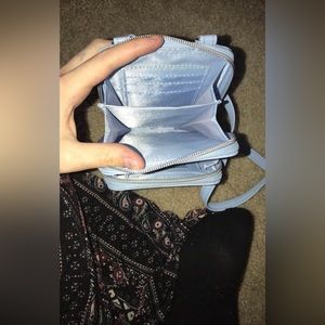 Baby blue shoulder purse.